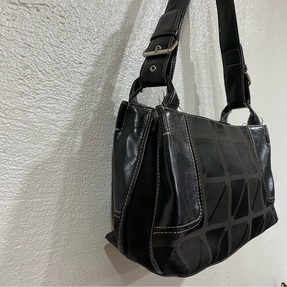 Nine & Co. Leather Canvas Baguette Bag Shoulder Strap Women's Mini Purse Tote - Picture 10 of 16